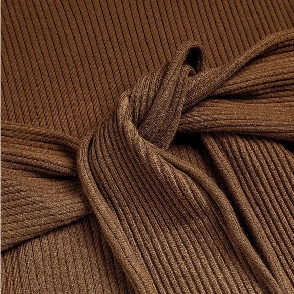 Good American | Long Sleeve Belted Body Midi Dress in Sepia - Size 1 / 2 - Picture 8 of 12